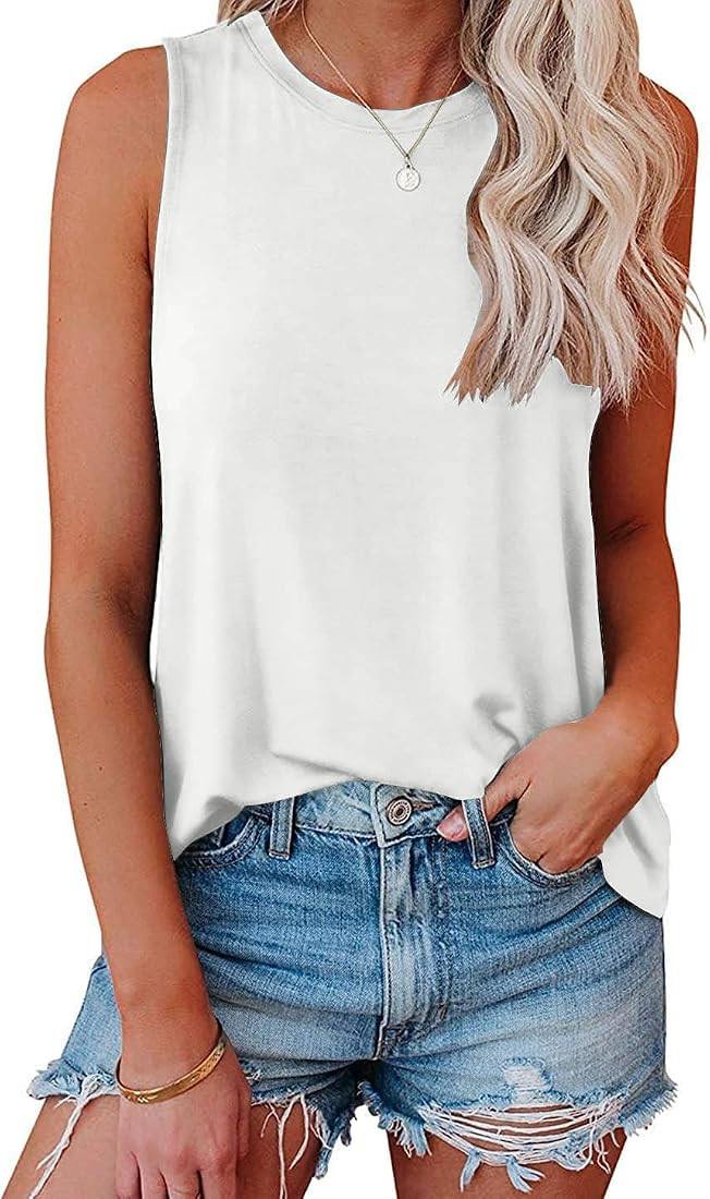 JOELLYUS Womens Tank Tops Summer Casual Crew Neck Sleeveless Top Loose Fit Basic Tunic Shirts | Amazon (US)