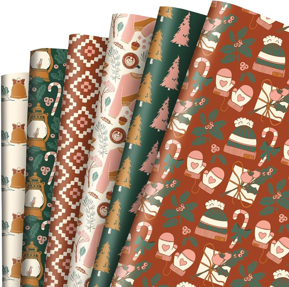 AnyDesign 12 Sheet Boho Christmas Wrapping Paper Christmas Tree Bell Hat Gift Wrap Paper Bulk Fol... | Amazon (US)