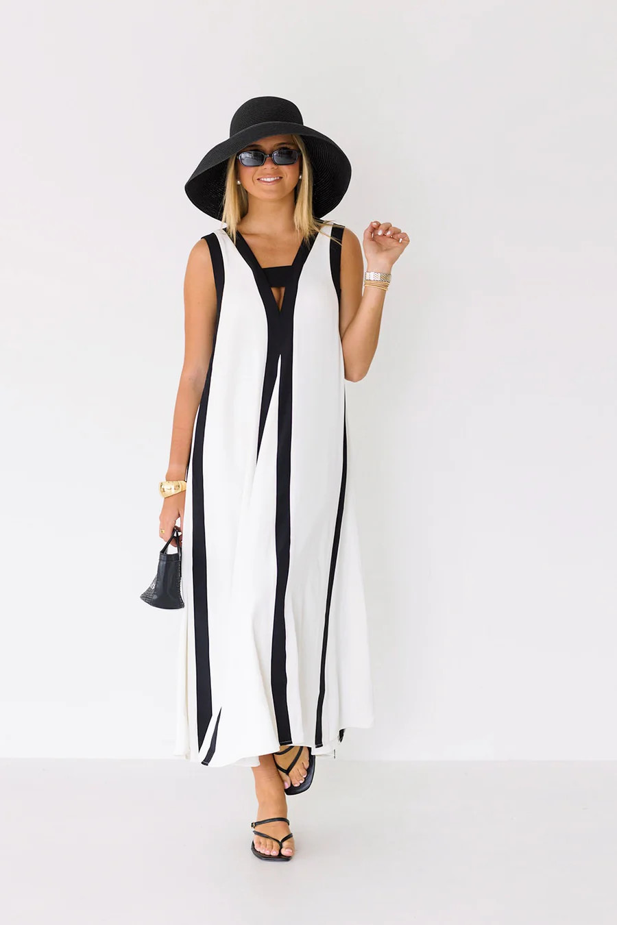 Ember Color Block Maxi Dress - White/Black | Fancyd Boutiqe