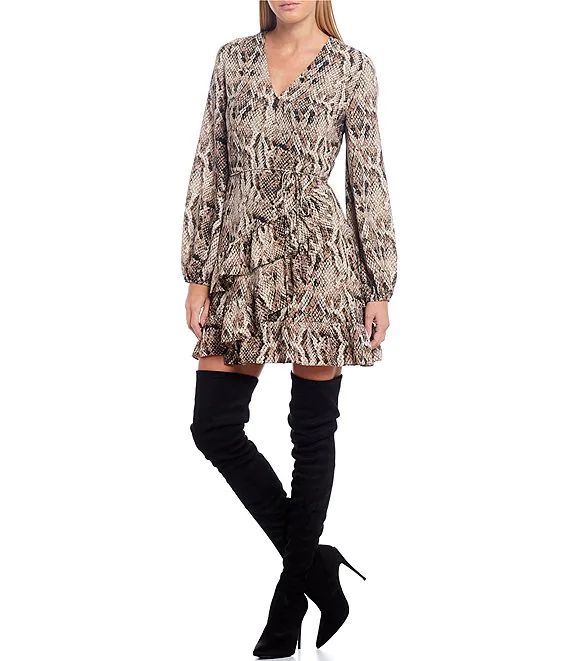 Snake Print Wrap Front Mini Dress | Dillards