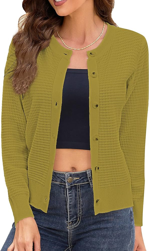 Women's Crew Neck Button Down Long Sleeve Solid Knit Classic Cardigan Sweater | Amazon (US)