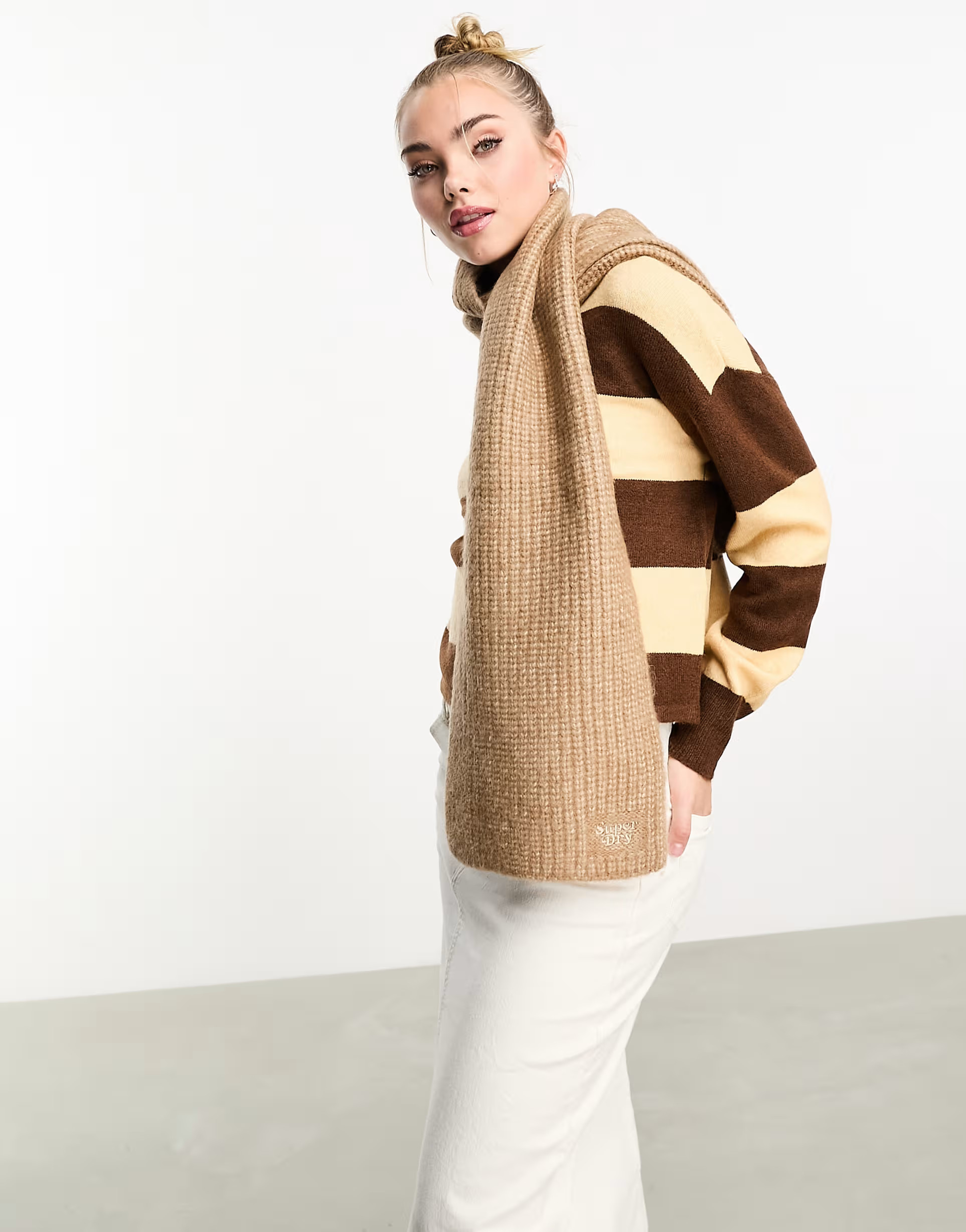 Superdry rib knit scarf in Toasted Coconut Brown | ASOS | ASOS (Global)