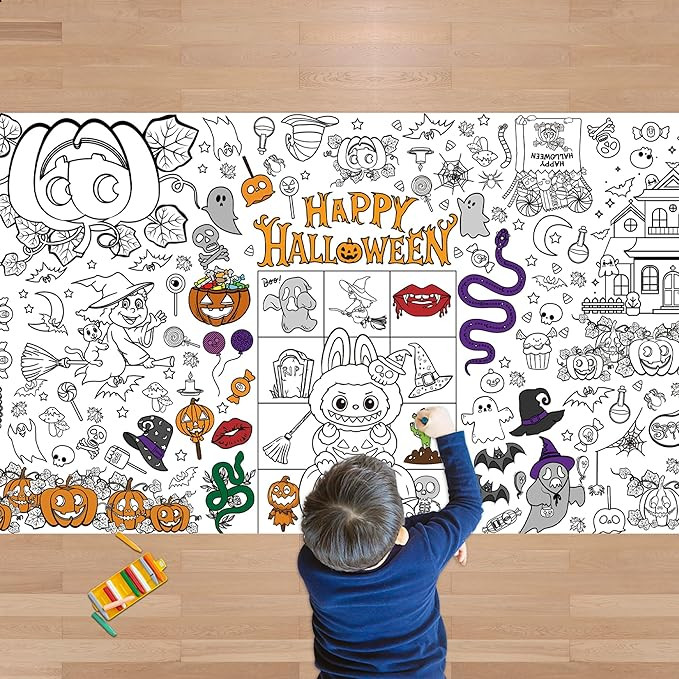 JXSDWANG Halloween Giant Coloring Tablecloth,Halloween Crafts for Kids - 72x30 Inches, Paper Colo... | Amazon (US)