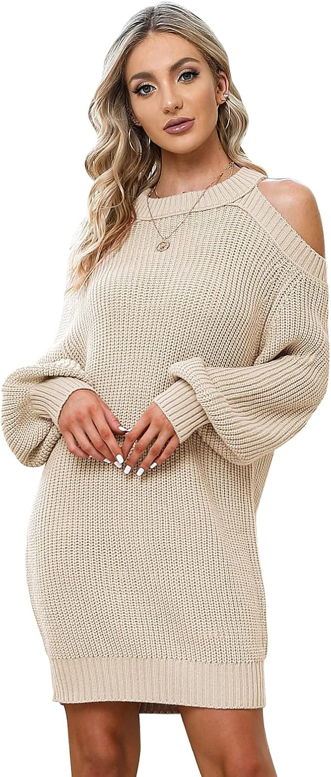 Byinns Women's Off Shoulder Halterneck Long Bell Sleeve Pullover Cold Shoulder Backless Cute Mini... | Amazon (US)