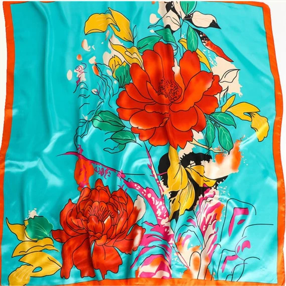 Large Satin Scarf/silky Hair Scarf/floral 35 Square Neck | Etsy | Etsy (US)