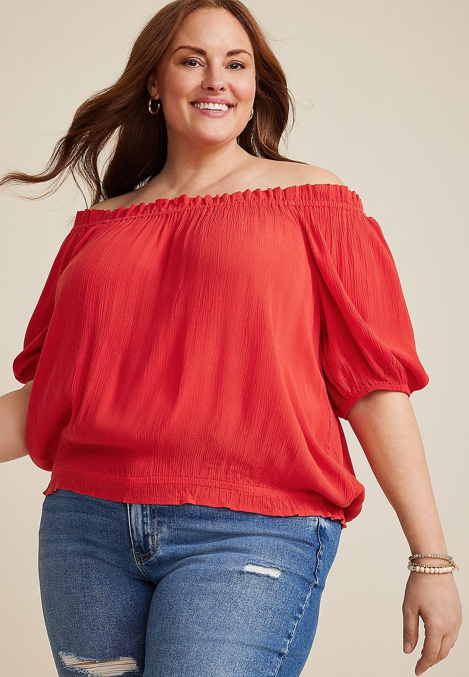 Plus Size Woven Off The Shoulder Blouse | Maurices