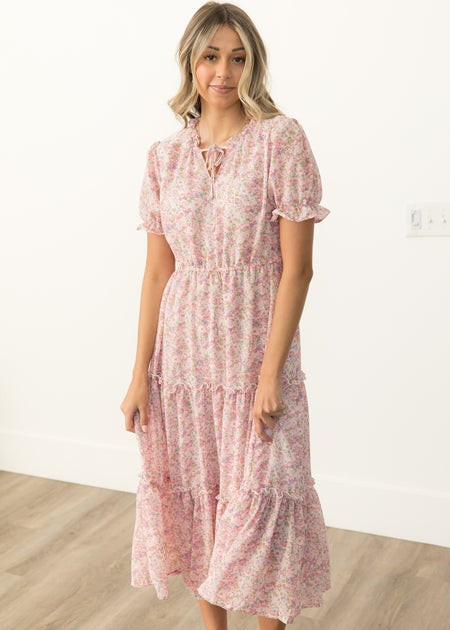 Misty Pink Floral Ruffle Dress | My Sister's Closet Boutique