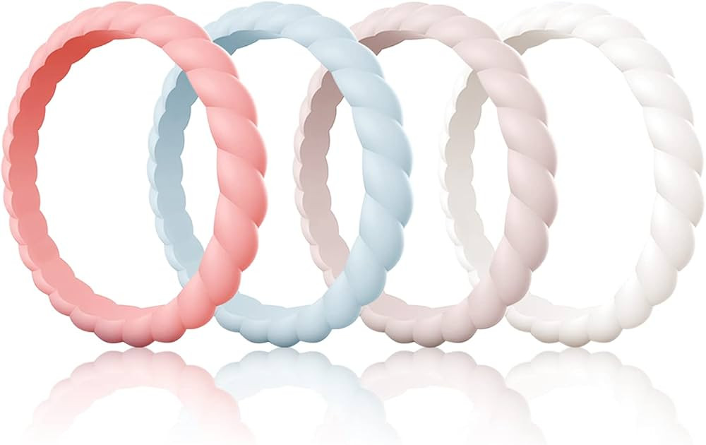 Egnaro Silicone Wedding Ring for Women,Thin and Stackble Braided Rubber Wedding Bands,No-Toxic,Sk... | Amazon (US)