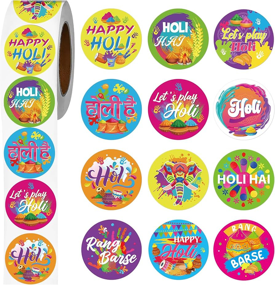 Happy Holi Stickers Roll - 1000 Pcs Happy Holi Hai Stickers, Colorful Holi Decor Labels, Holi Cra... | Amazon (US)