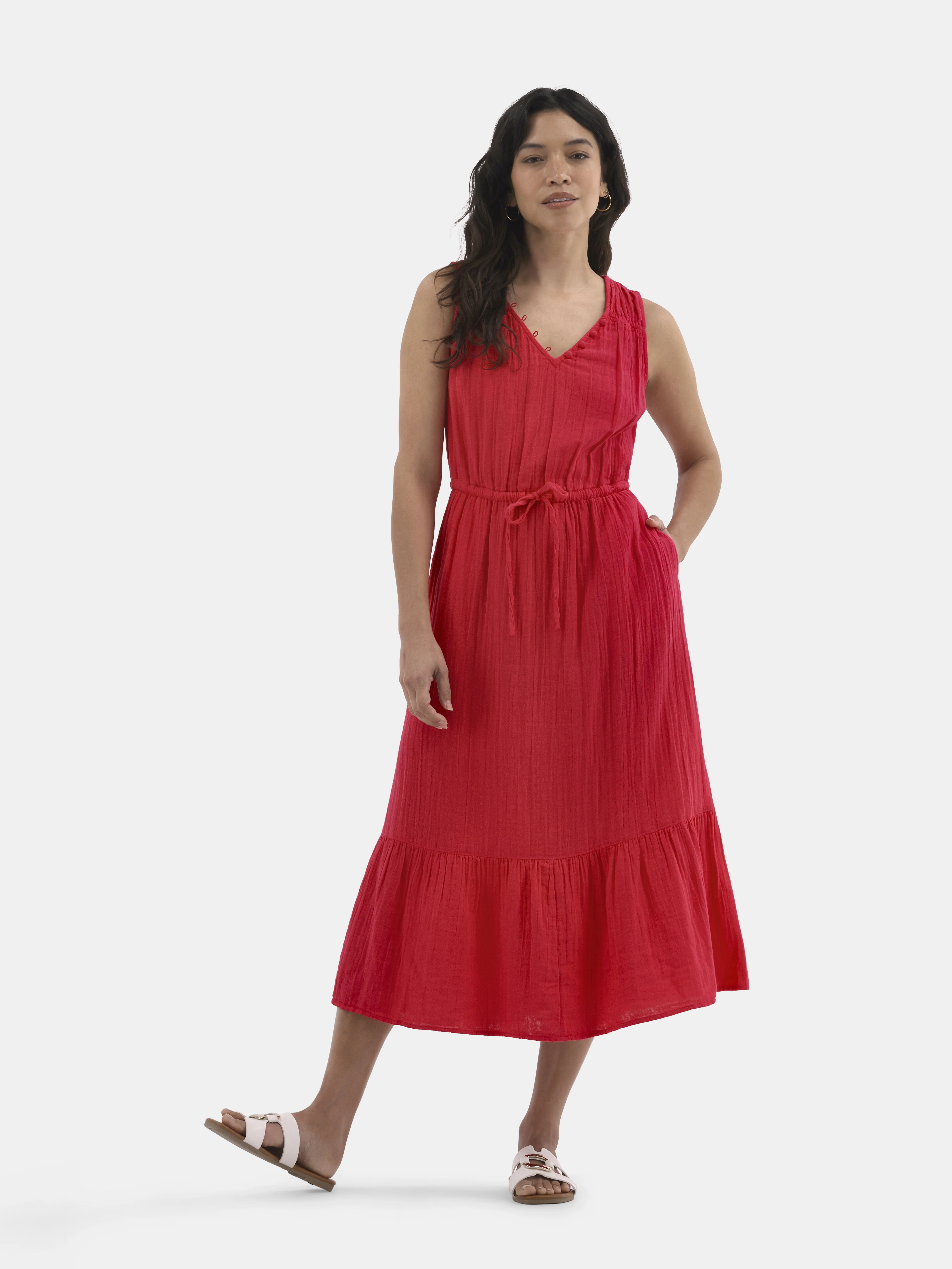 Time and Tru Women's Double Cloth Sleeveless Midi Dress, Sizes XS-XXXL | Walmart (US)