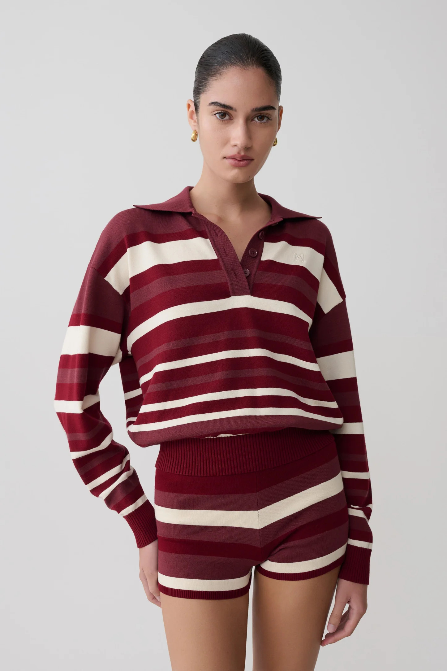 Philly Stripe Long Sleeve Knit Jumper - Burgundy/Cream | Meshki UK