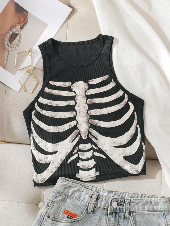 SHEIN ICON Skeleton Print Tank Top | SHEIN