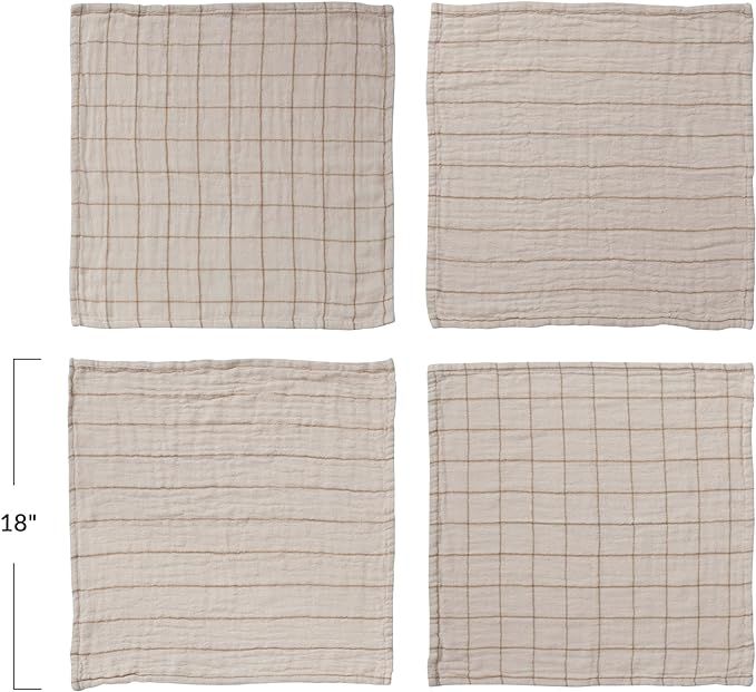 Bloomingville Square Double Cotton, Cream and Taupe Patterned Set of 4 Napkins, 18" L x 18" W x 1... | Amazon (US)