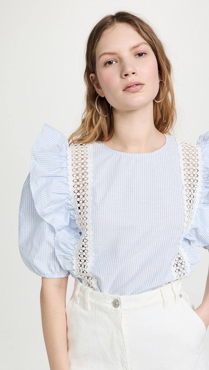 Lace Inserted Puff Sleeves Top | Shopbop