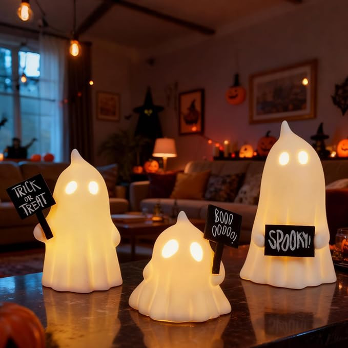 FORUP Halloween Ghost Decor, Set of 3 Lighted Cute Ghost for Halloween Indoor Home Table Decorati... | Amazon (US)
