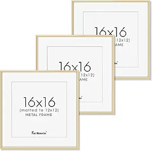 16x16 Picture Frame Gold, 16" x 16" Aluminum Frame with Mat for 12" x 12", 16x16 Square Metal Fra... | Amazon (US)