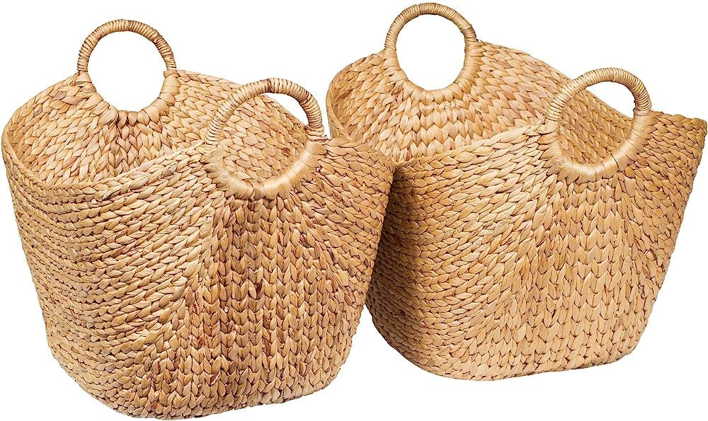 BIRDROCK HOME Water Hyacinth Laundry Baskets (Natural) - Two Baskets Included - Hand Woven | Amazon (US)