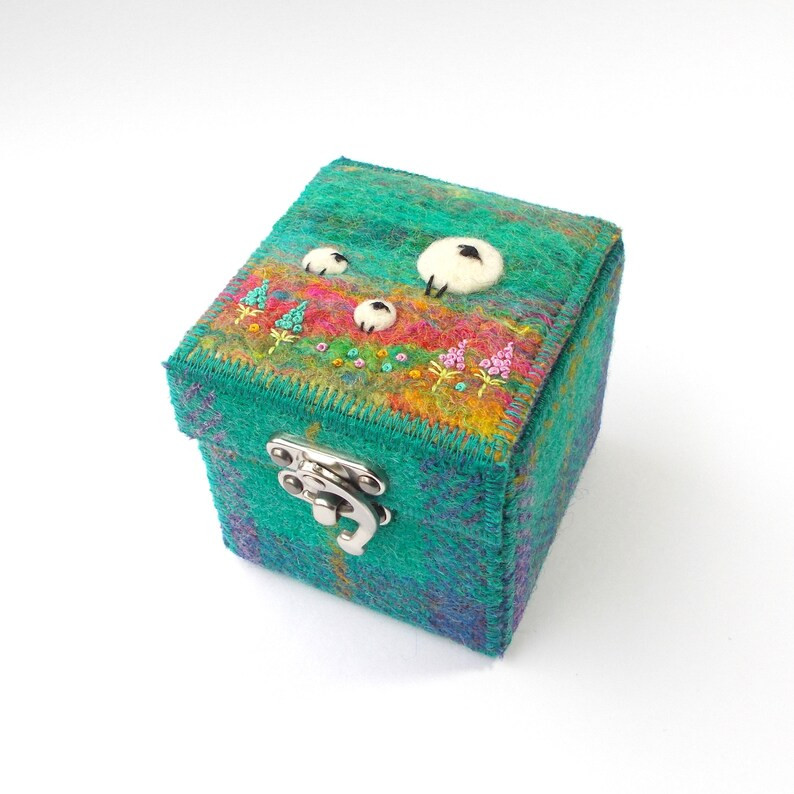 Keepsake Trinket Box Made With Harris Tweed and Needle Felted Wool Featuring Miniature Sheep. Pur... | Etsy (US)