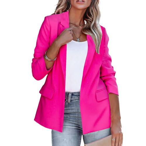 Womens Long Sleeve Blazer Business Casual Outfits Trendy Open Front Work Office Suit Blazer Formal Outfits Clothes Hot Pink | Amazon (US)