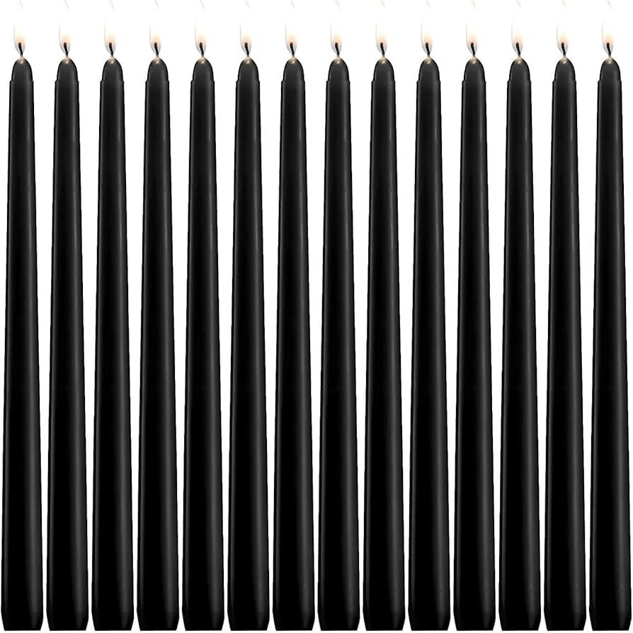 14 Pack Black Taper Candle 10 Inch Tall，Unscented，Dripless and Smokeless，7.5 Hours Dinner C... | Amazon (US)