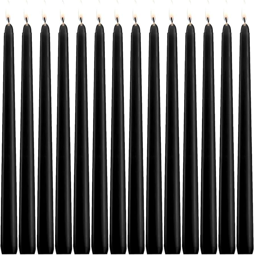 14 Pack Black Taper Candle 10 Inch Tall，Unscented，Dripless and Smokeless，7.5 Hours Dinner C... | Amazon (US)