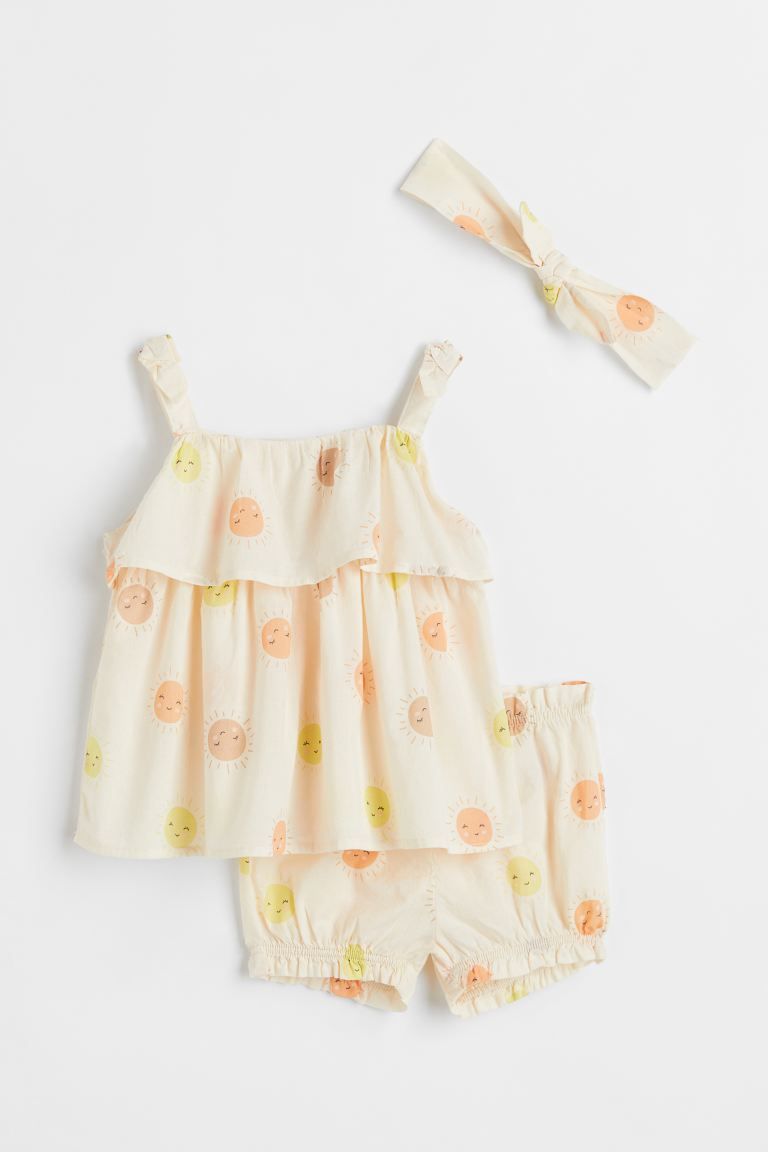 Set with a top, puff pants, and hairband in soft, woven cotton fabric. Top with wide shoulder str... | H&M (US)