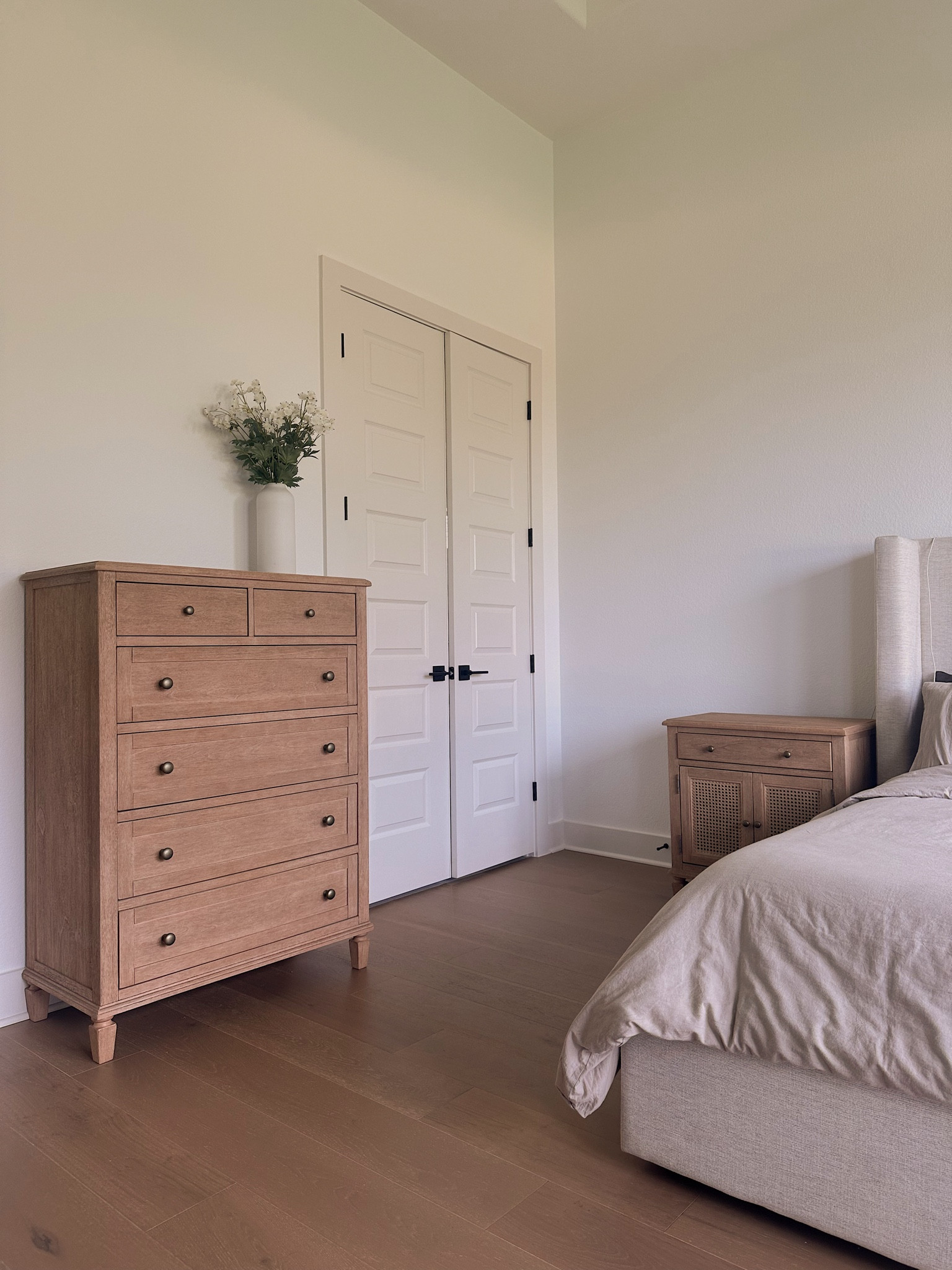 new bedroom furniture has arrived ✨ linking bed frame and my amazon bedding as well. // bed frame color: twill sand, height - tall.  duvet color: cream grey
