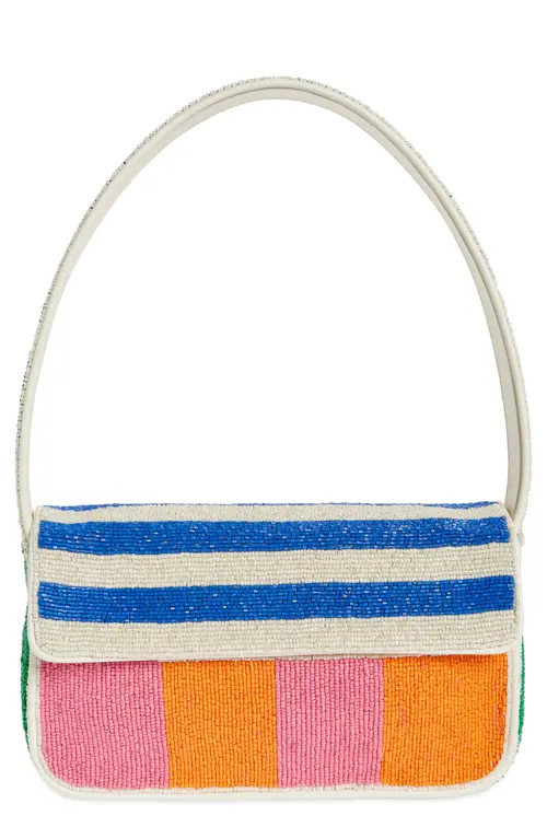 STAUD Tommy Beaded Shoulder Bag in Multi Rugby Stripe at Nordstrom | Nordstrom