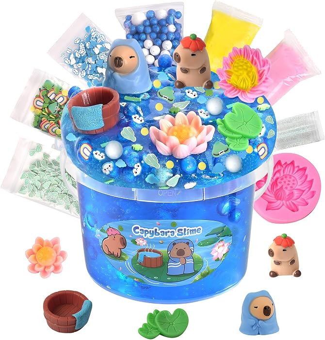 Capybara Slime Kit 10oz, Big Clear Slime Bucket for Kids 8-12 with 8 Packs Add-ins (Including Cla... | Amazon (US)