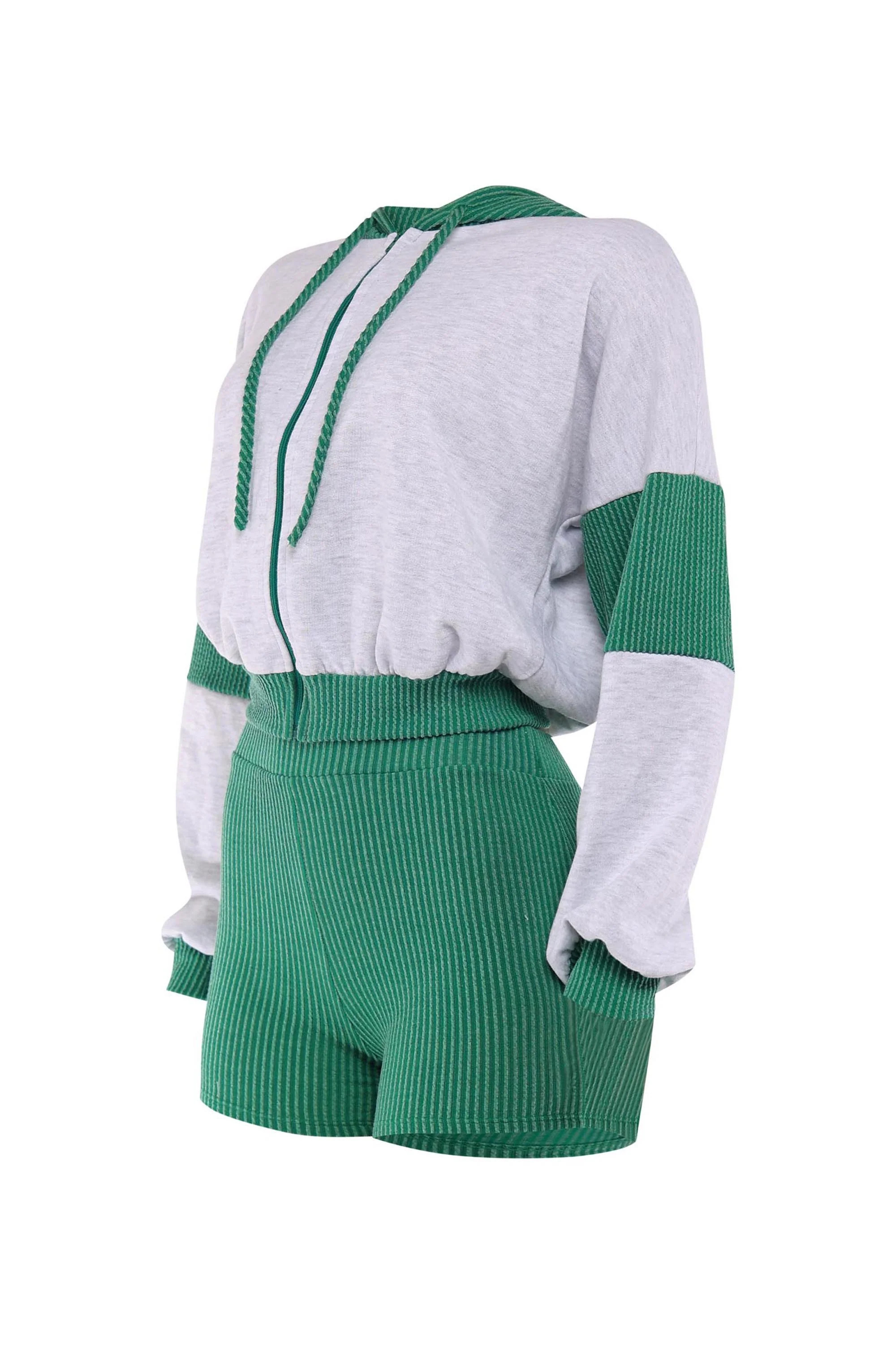 Sweet Clash Zip Hoodie & Shorts Set in Color Block | Bogomore