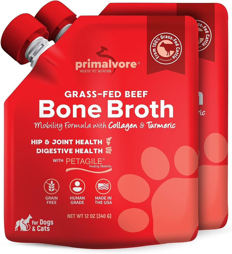 Primalvore Grass-Fed Beef Bone Broth for Dogs &Cats, Mobility Formula w/Collagen Peptides to Help... | Amazon (US)