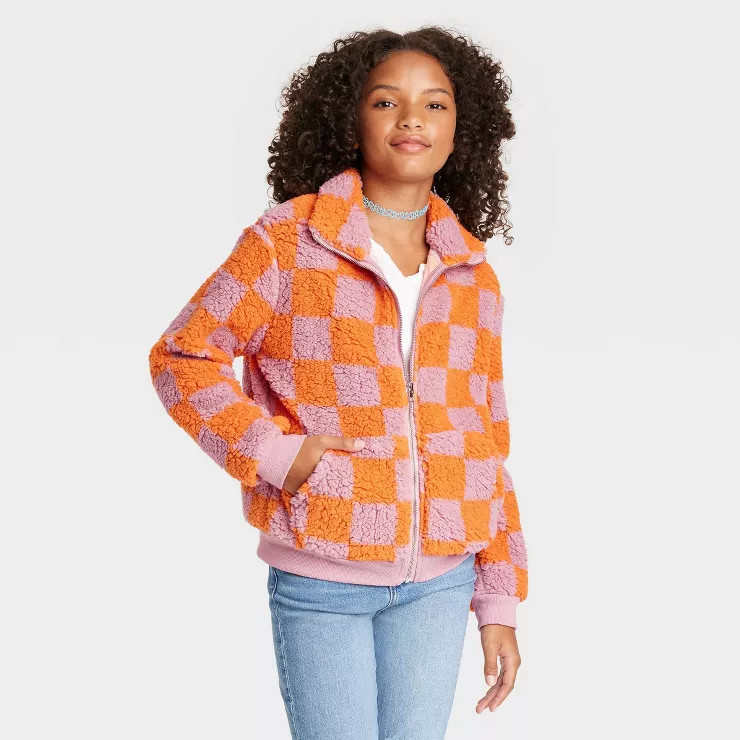 Girls' Printed High Pile Fleece Jacket - art class™ | Target