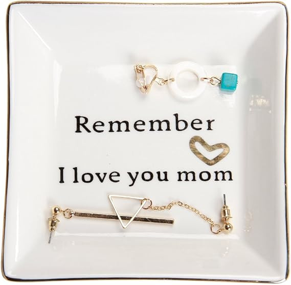 HOME SMILE Ceramic Ring Dish Decorative Trinket Plate -Remember I Love You Mom | Amazon (US)
