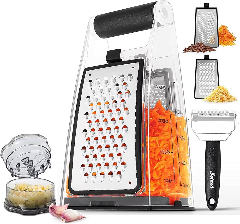 Joined Cheese Grater with Container - Box Grater Cheese Shredder Lemon Zester - Cheese Grater wit... | Amazon (US)