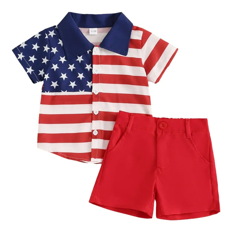 Zanarzt Summer Outfits 4th of July Baby Boy Outfit American Flag T-Shirt Top Striped Shorts Toddl... | Walmart (US)