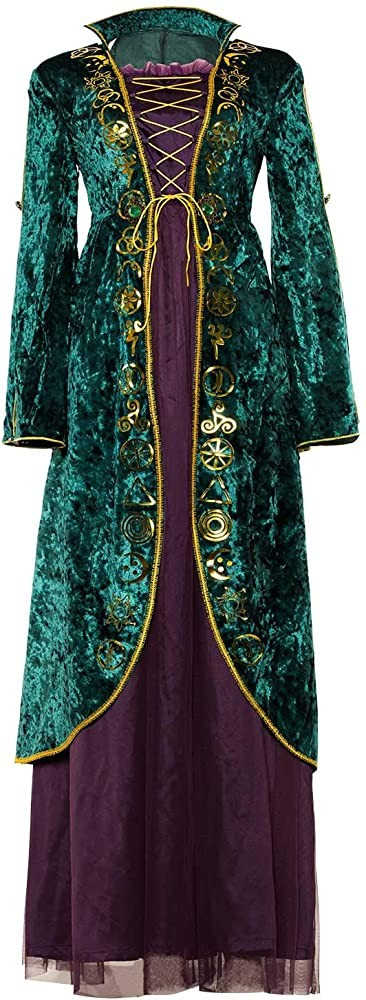 Womens Medieval Green Velvet Dress Halloween Cosplay Costume Witch Plus Size Robe | Amazon (US)
