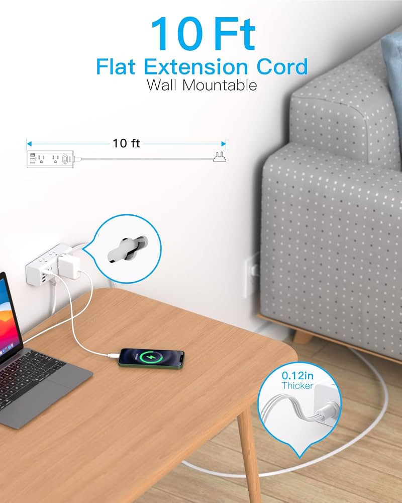 One Beat 10Ft Extension Cord with Multiple Outlets,Flat Plug Power Strip Surge Protector with 10 ... | Amazon (US)