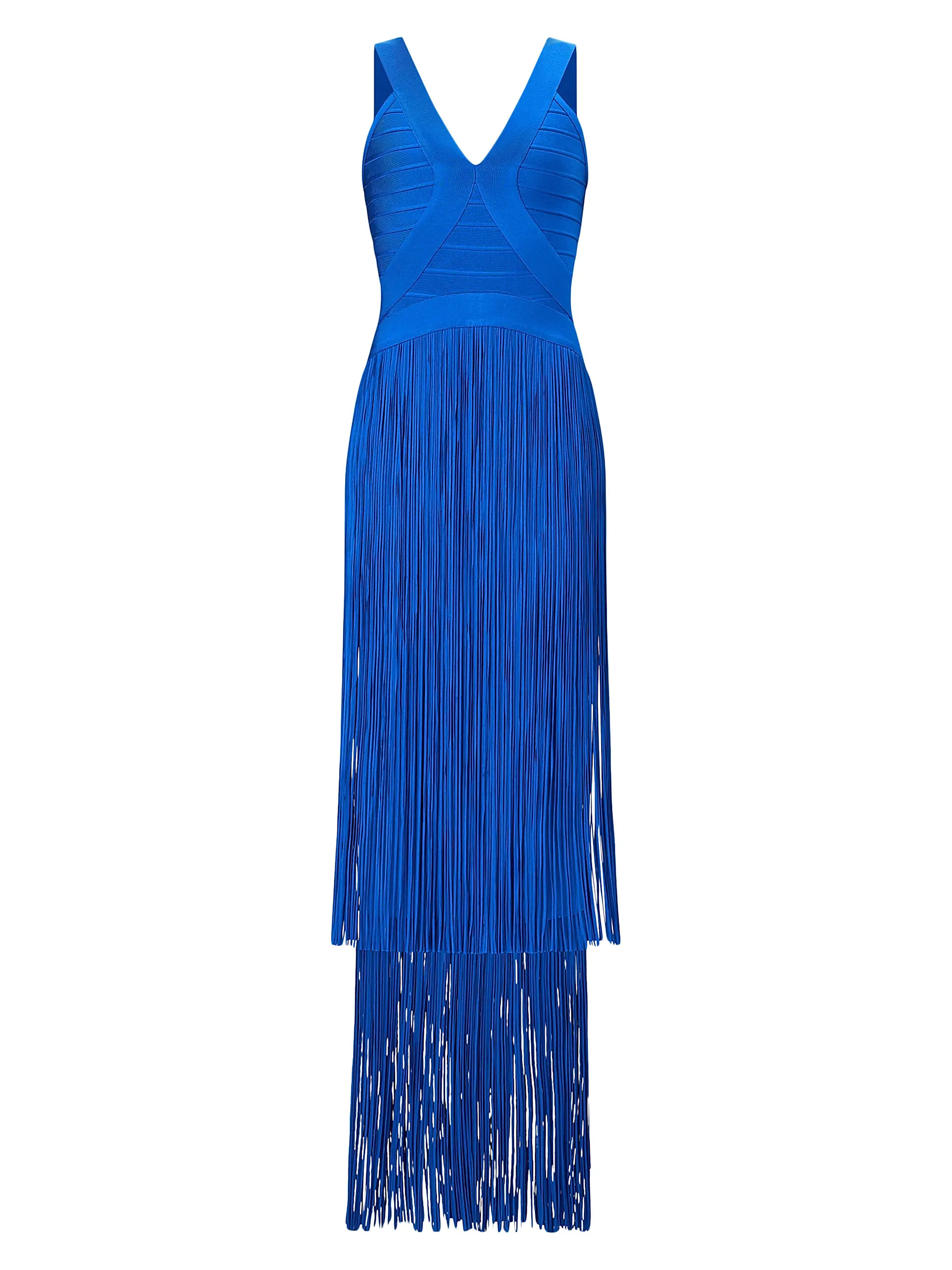 Herv\u00e9 L\u00e9ger The Brigitte Bandage Fringed Tiered Halterneck Gown | Saks Fifth Avenue | Saks Fifth Avenue