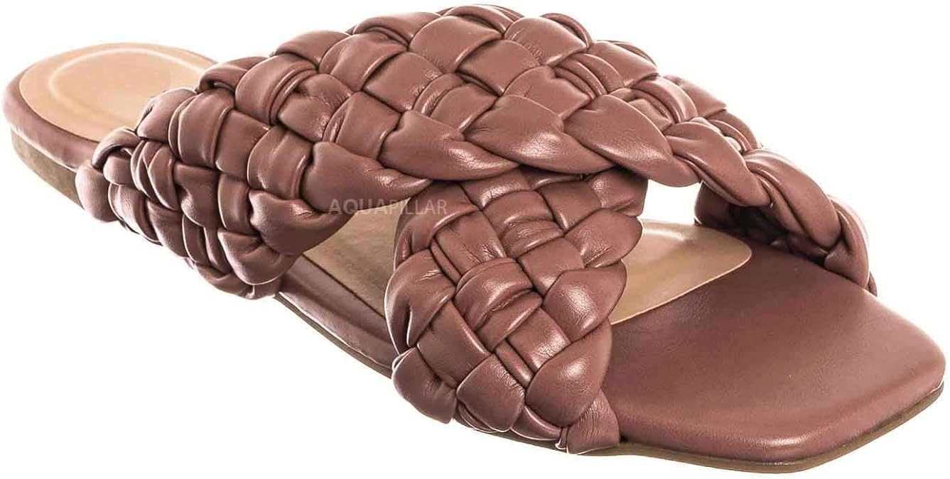 Thick Braided Woven Slides - Womens Open Squared Toe Slip On Mule Slipper | Amazon (US)