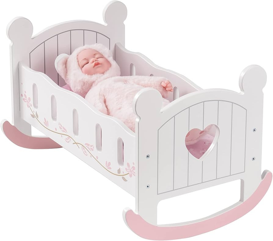ROBOTIME Wooden Doll Cradle Rocking Baby Doll Crib, Reversible Doll Bed for Dolls Girl,Fits Dolls... | Amazon (US)