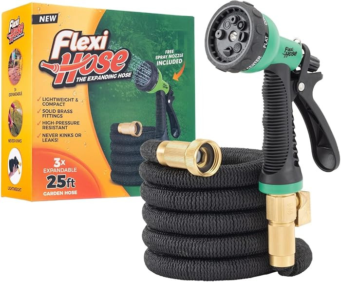 Flexi Hose Expandable Garden Hose with 8 Function Nozzle, 25FT - Lightweight Retractable Garden H... | Amazon (US)