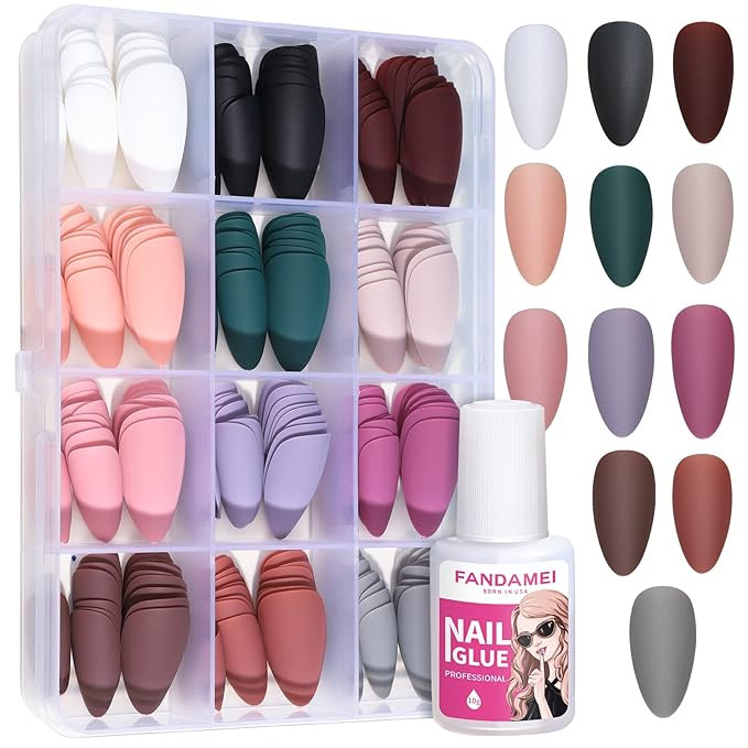 FANDAMEI Matte Press on Nails, 288PCS Almond Fake Nails Full Cover, Short Glue on Nails with Nail... | Amazon (US)