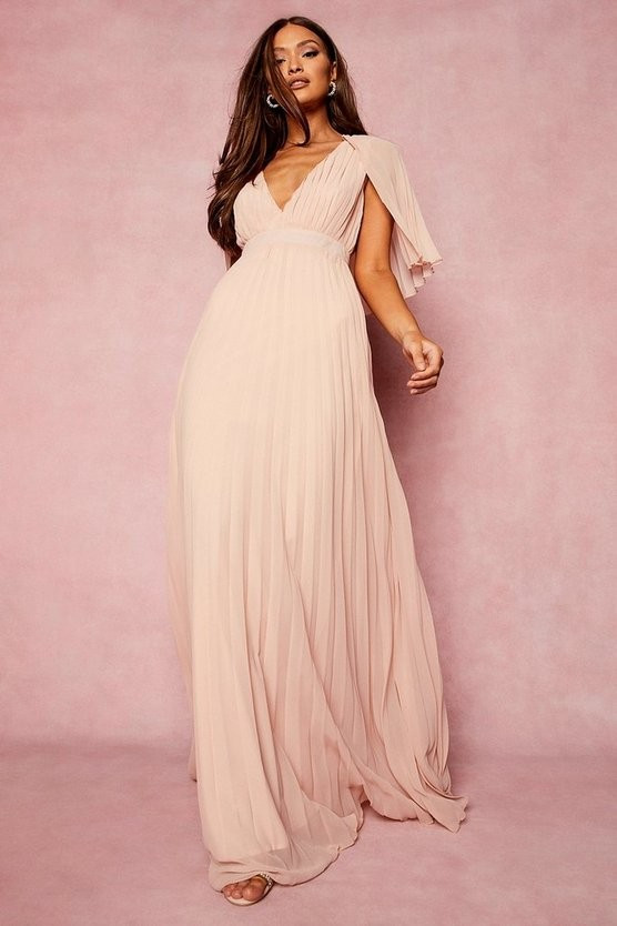 Pleated Cape Detail Bridesmaid Maxi Dress | Boohoo.com (US & CA)