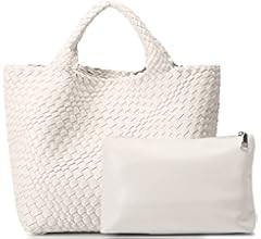 Woven Bag for Women, Vegan Leather Tote Bag Large Summer Beach Travel Handbag and Purse Retro Han... | Amazon (US)