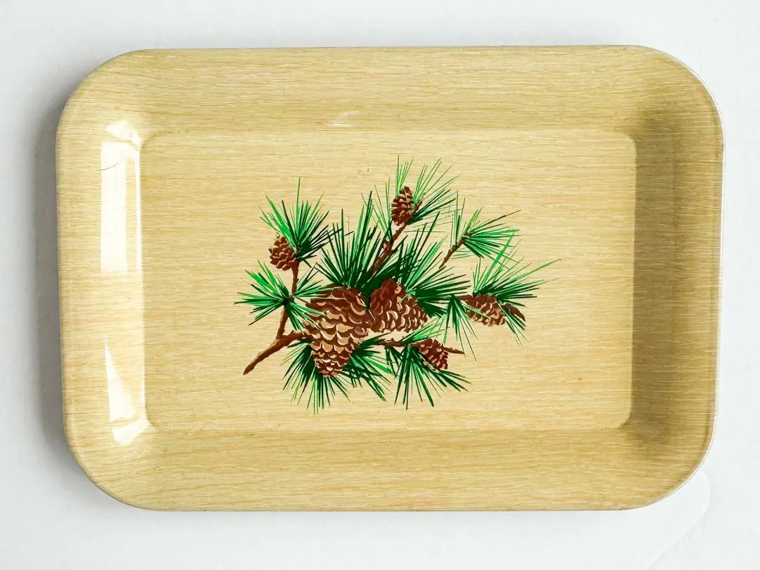 Vintage Tin Tray - Pine Cones on Small Metal Decorative Tray - Midcentury Retro Decor - Etsy | Etsy (US)