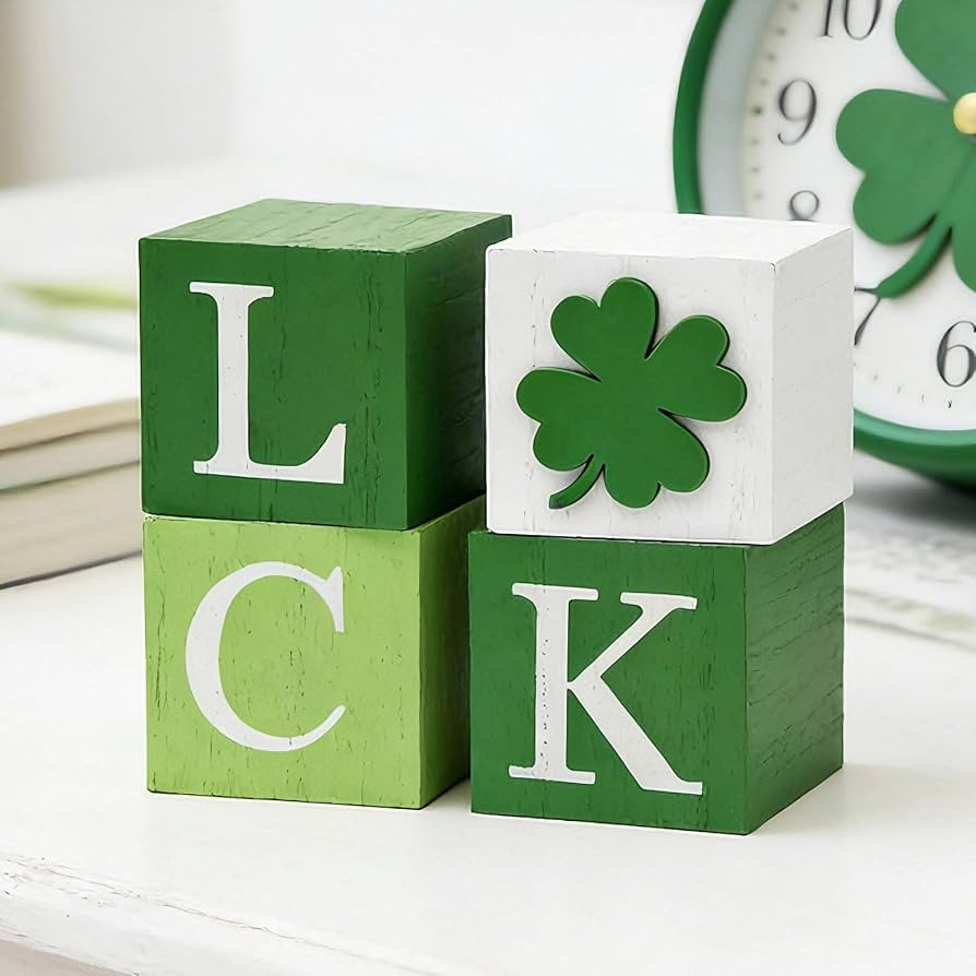 St Patricks Day Decorations Wooden Sign, 4Pcs Shamrock Decorations St Patrick's Day Tiered Tray D... | Amazon (US)