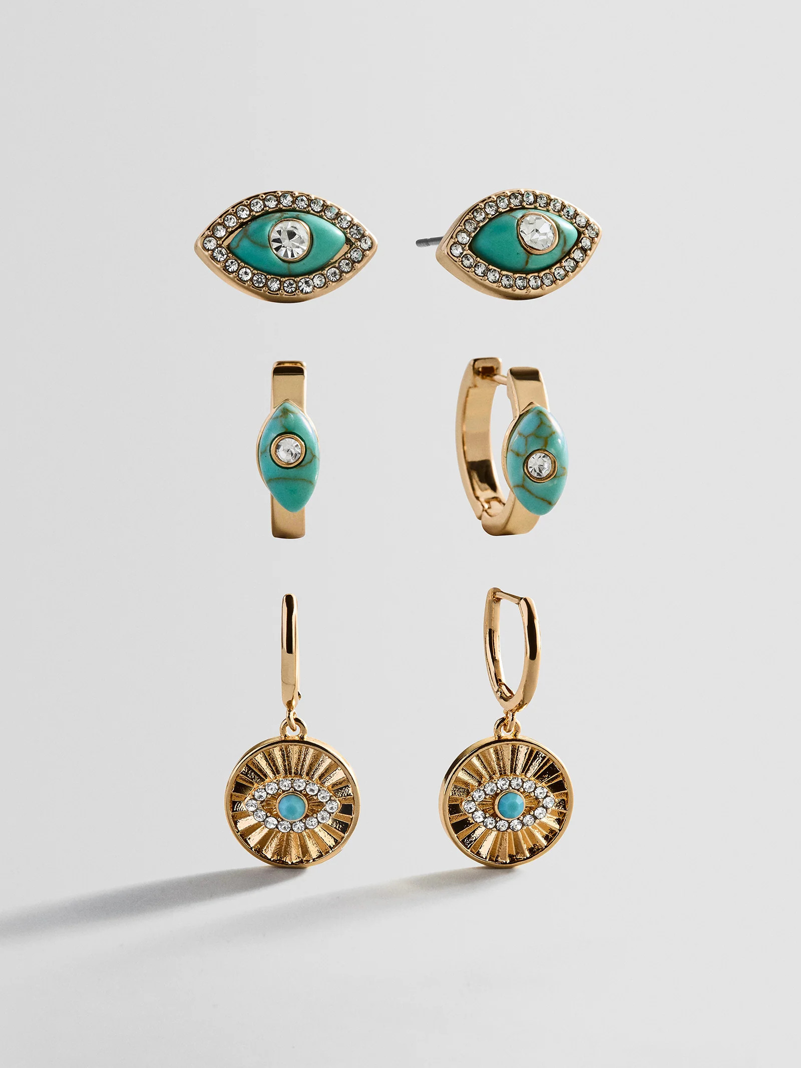 Stay Grounded Evil Eye Earring Set - Gold/Turquoise | BaubleBar