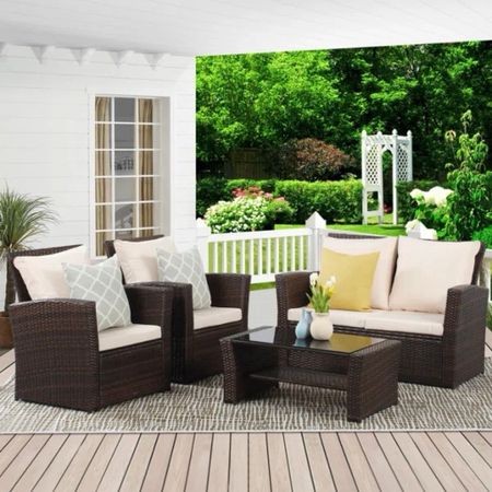 Shop seating groups! The Netherside 4 Piece Rattan Sofa Seating Group with Cushions is under $450.

Keywords: Patio, seating group, patio furniture 

#LTKSeasonal #LTKSaleAlert #LTKHome