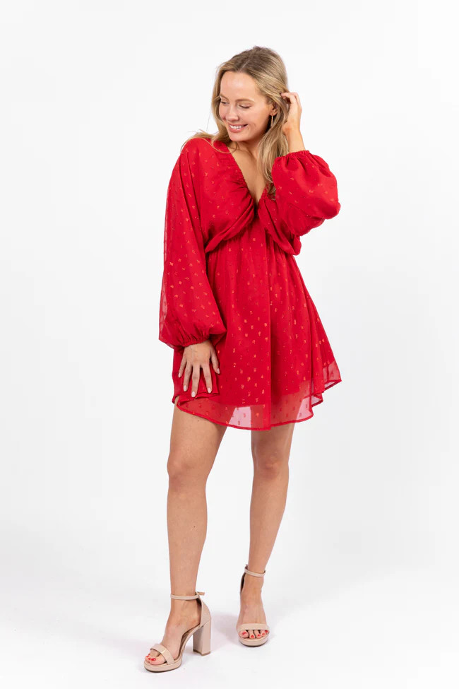 Warmest Wishes Shimmer Detail Babydoll Dress SALE | Pink Lily
