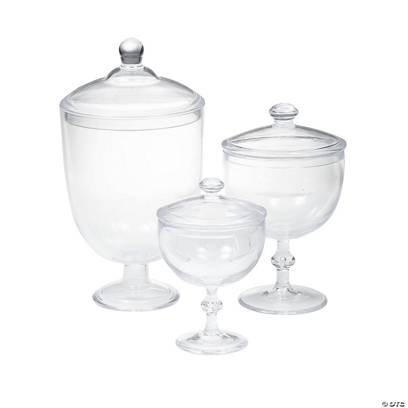 7" - 11 3/4" Apothecary Clear Plastic Jars with Lids - 3 Pc. | Oriental Trading Company
